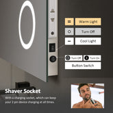 EMKE LM08 LED Illuminated Bathroom Mirror with Demister, Shaver Socket, and 3X Magnifer